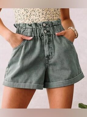 Buckle Bridge by Gly XS Retro Paige Green Paperbag Ultra High-Rise Taylor Shorts